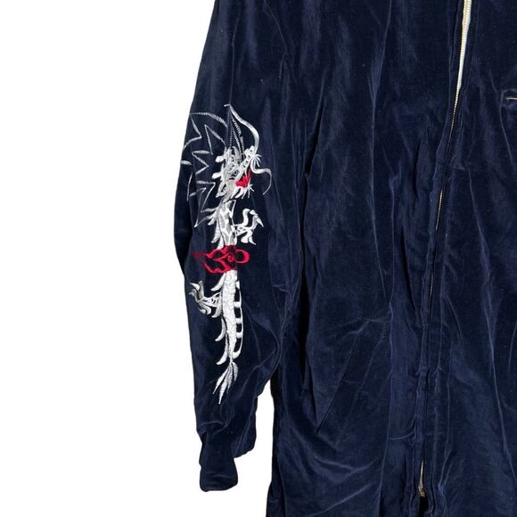 Vintage 50s 60s Japan Souvenir Velvet Long Insulated Jacket Small - Picture 2 of 7